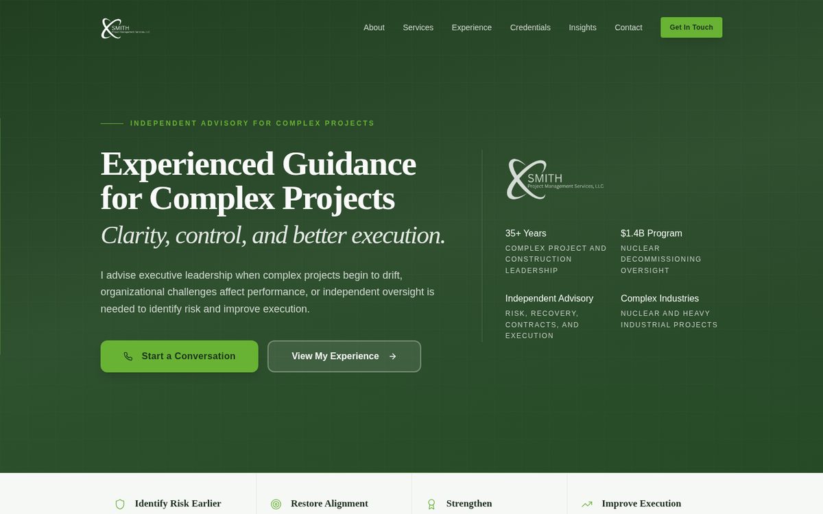 Smith Project Management Services website screenshot