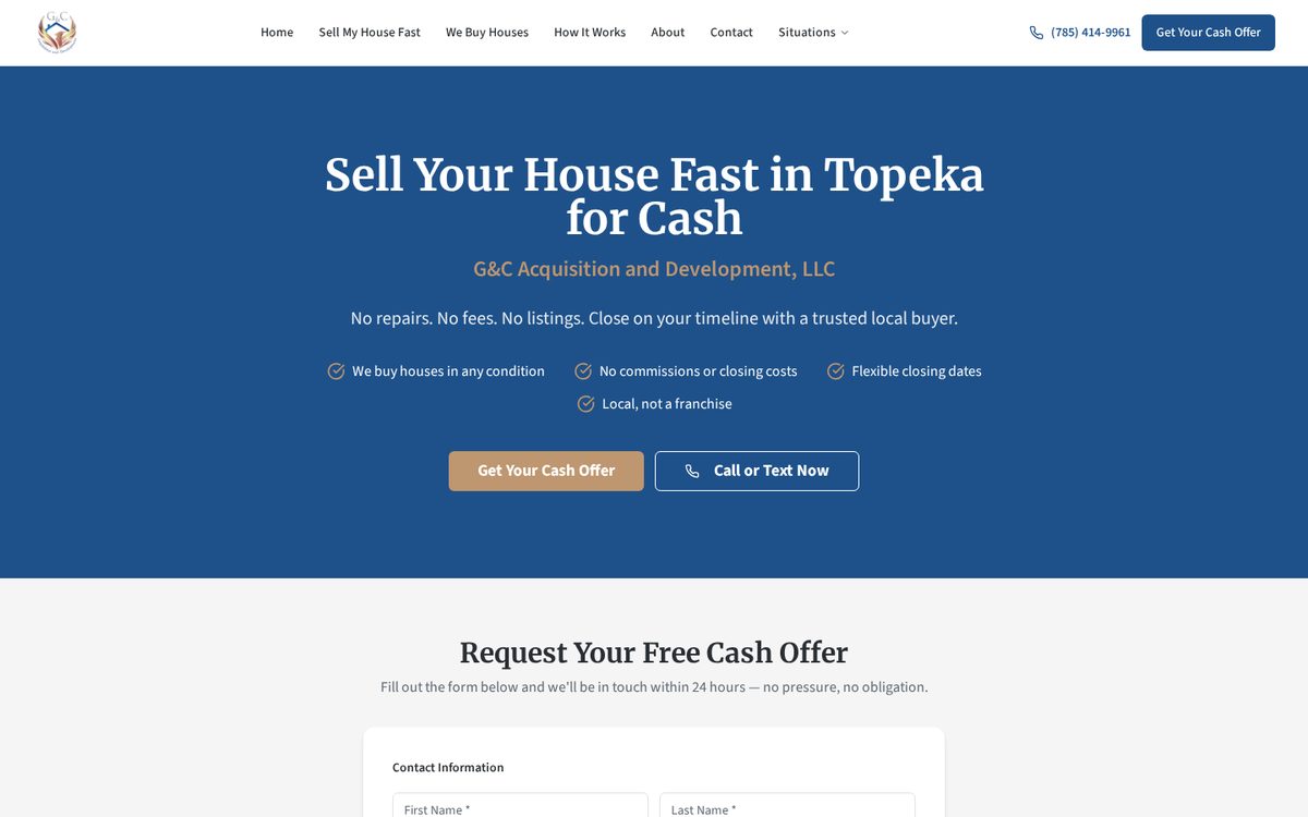 GC Topeka Home Buyers website screenshot