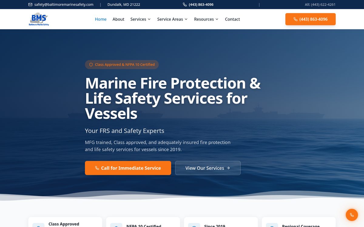 Baltimore Marine Safety website screenshot
