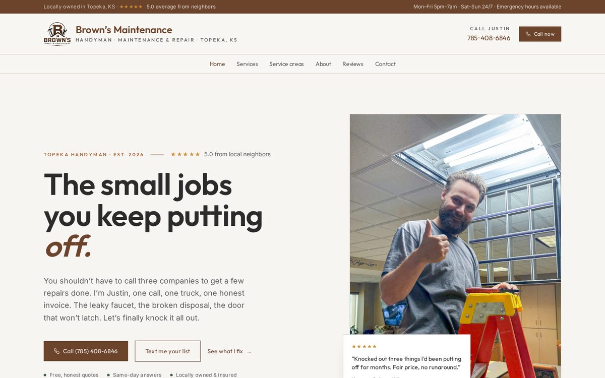 Brown's Maintenance website screenshot