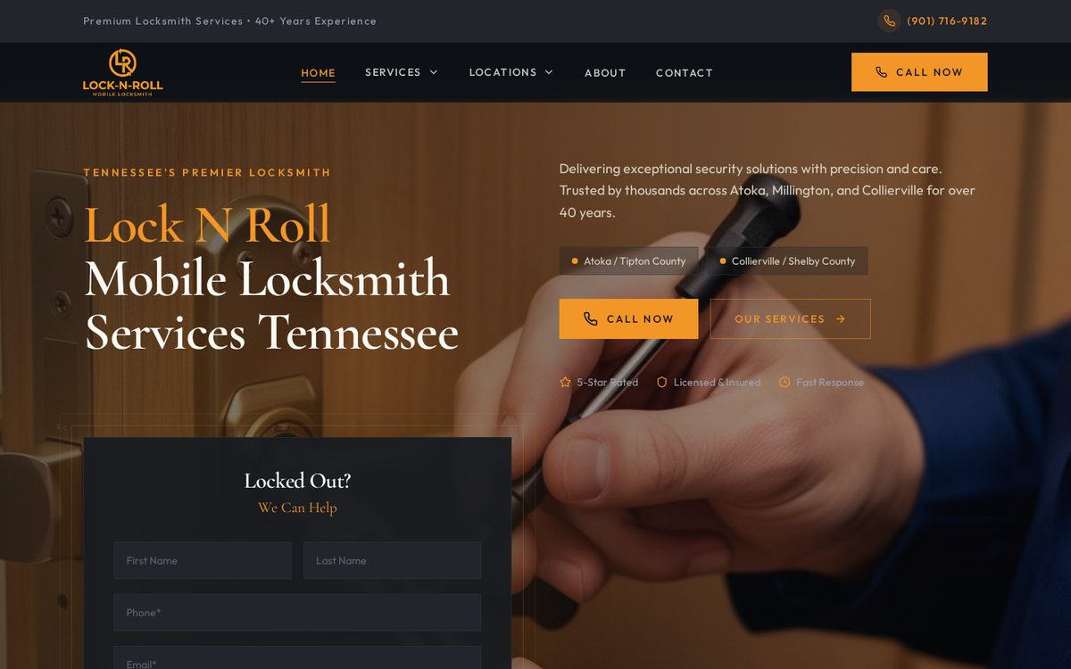 Lock N Roll Mobile Locksmith website screenshot