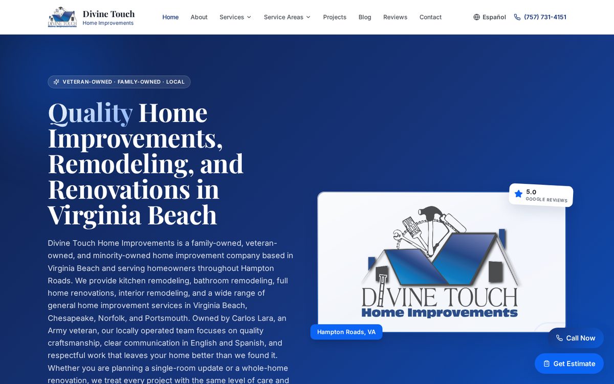 Divine Touch Home Improvements website screenshot