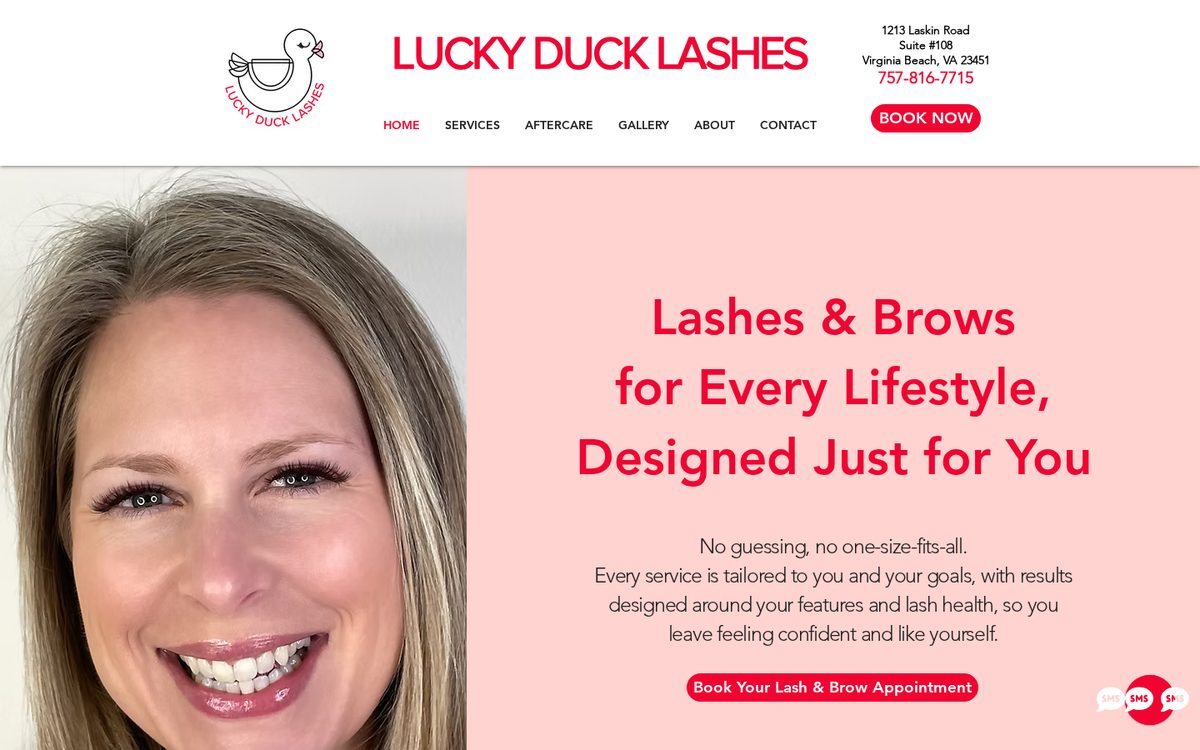 Lucky Duck Lashes website screenshot