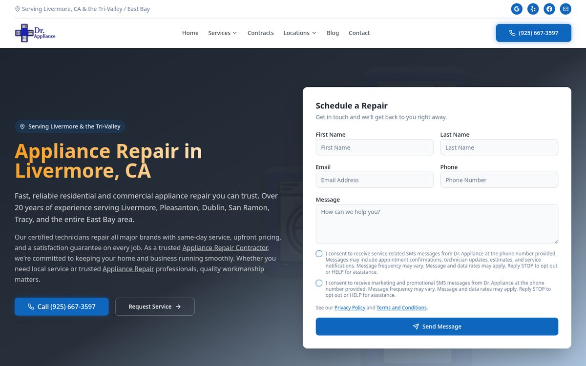 Dr. Appliance Repair Livermore website screenshot