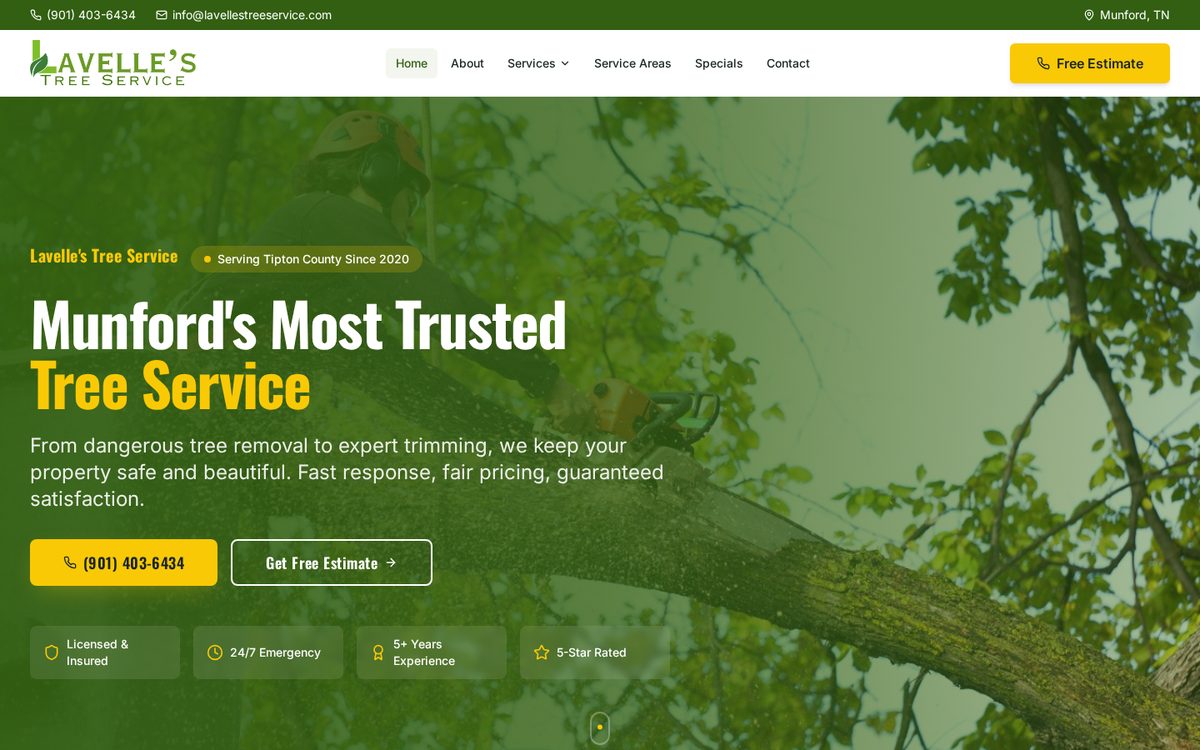 Lavelle’s Tree Service and Landscaping website screenshot